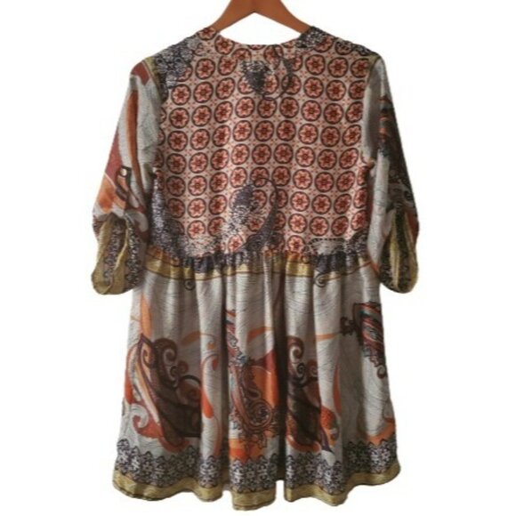 Karlie Women's Flowy Roll Tab Sleeve Multicolor Print Button Front Dress Small - Picture 3 of 11